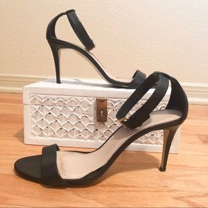 J. Crew Black Open Toe Heels with Ankle Strap 7.5